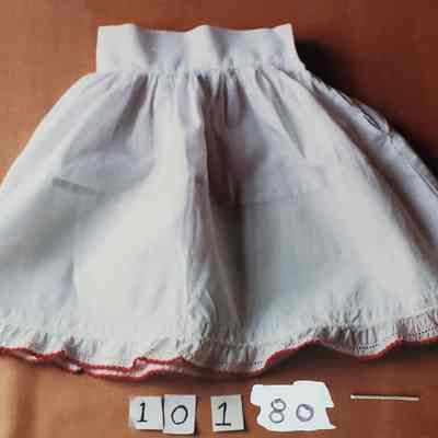 White Cotton Petticoat with Ruffle Edged with Red Rick-Rack at Hem