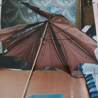 Long Brown Colored Parasol with Long Grooved Wooden Handle