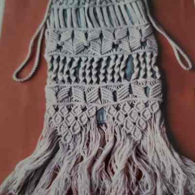 Long Beige Macrame Bag - 4 Inch Fringe