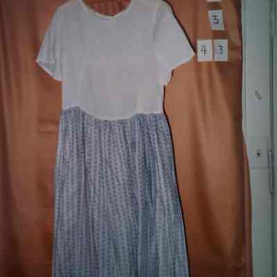Cotton Dress - White Top with Round neck and Buttoned Down to Waist - 3 Buttons