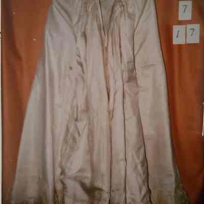 White Faille Bustle Skirt with Ruffle of Machine Made Ecru Lace