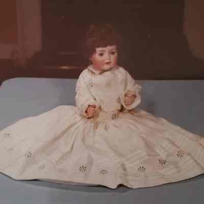 Doll: 18" German Bisque Head, Brown Eyes, Wigged, Jointed at Body
