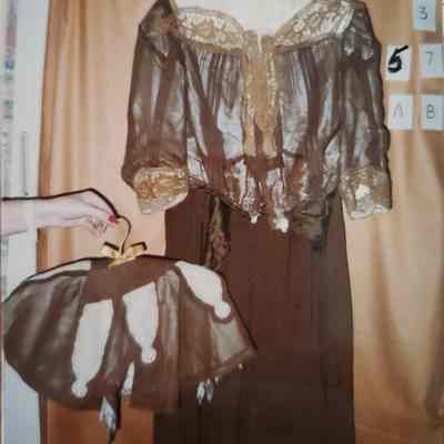 Three Piece Brown Linen Bodice, Cape and Bustled Skirt