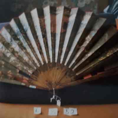 Fan - Leaf of Paper with Printed Bird Motifs, Wood Sticks