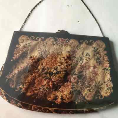 Floral Petit Point Bag with Black Edging and Chain