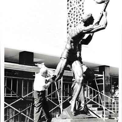 Charles Umlauf Sculpting "Spirit of Communication" [Photograph]