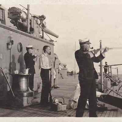Shooting off the USS Texas (BB 35) [Postcard]