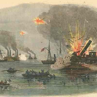 Attack of the Union Flotilla at Galveston [Woodcut]