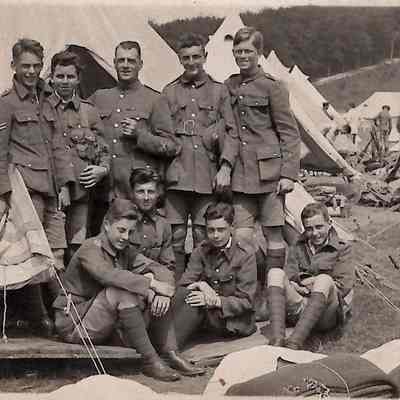 Tidworth camp: group outside tent