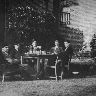 Undated unidentified group taking tea outside Winterstoke