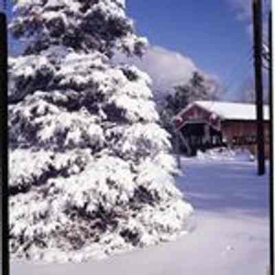 Snow Covered Jackson Covered Bridge in Jackson, NH