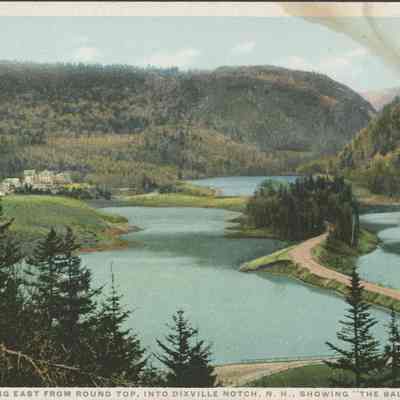 Looking East from Round Top into Dixville Notch NH showing 'The Balsams"