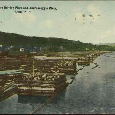 Large log driving piers and Androscoggin River, Berlin NH