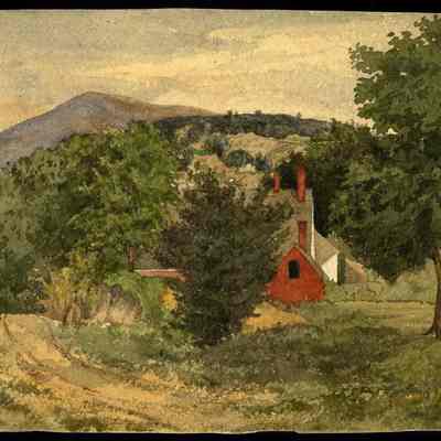 Landscape Painting of a Farm in the Mountains