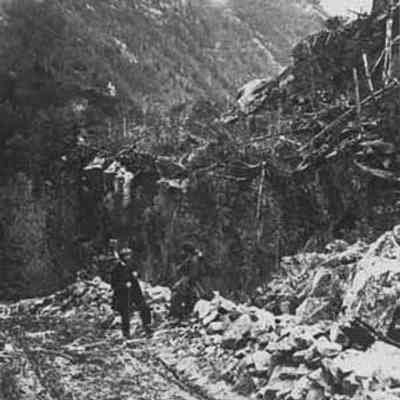 Men Standing by Logging Trail