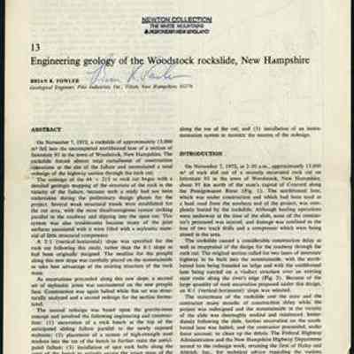 Engineering Geology of the Woodstock Rockslide, New Hampshire
