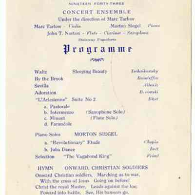 Sunset Hill House, Sugar Hill N.H. Concert Programme, 1943