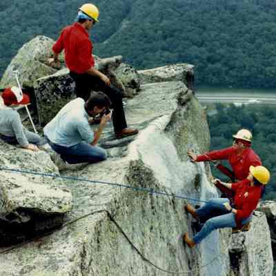 Niels and Deb Nielsen making repairs on the Old Man of the Mountain