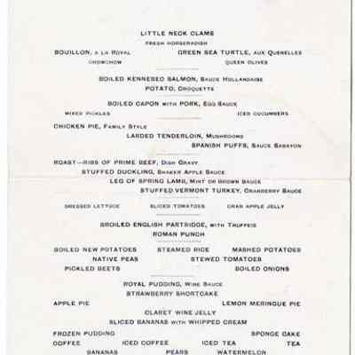 Deer Park Hotel Dinner Menu, 1903