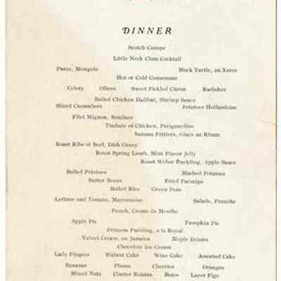 Mount Washington Hotel Dinner Menu, 1913