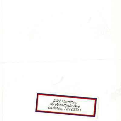 Back of photograph with Dick Hamilton's sticker.
