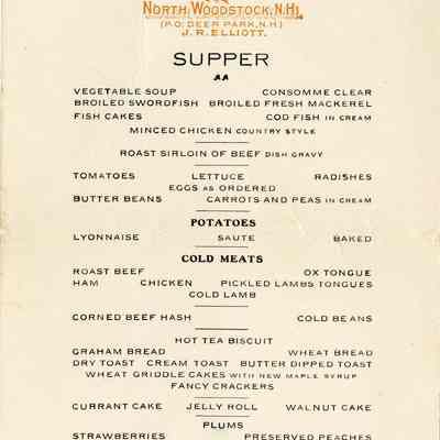 Deer Park Hotel Supper Menu