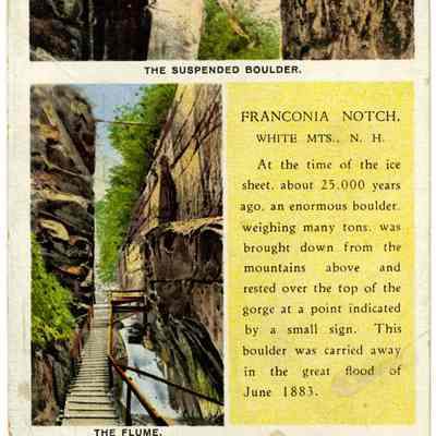 THE SUSPENDED BOULDER, THE FLUME, FRANCONIA NOTCH, WHITE MOUNTAINS., N. H.