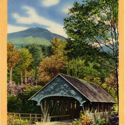 Mt. Liberty and Covered bridge on way to Flume Gorge, Franconia Notch, White Mts. N. H.