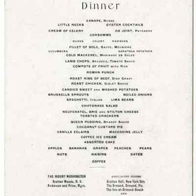 Mount Washington Hotel Dinner Menu, 1904