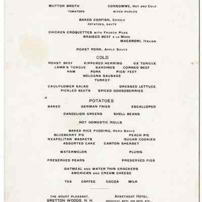 Mount Washington Luncheon Menu, 1903