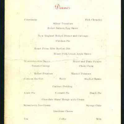 Mount Washington Dinner Menu