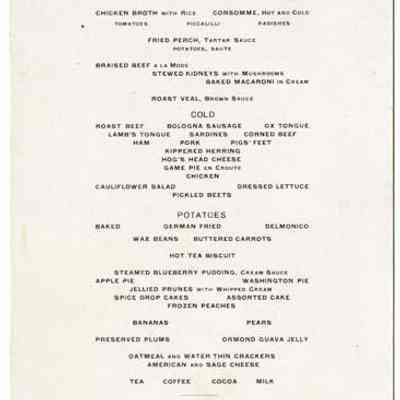 Mount Pleasant House Luncheon Menu, 1903