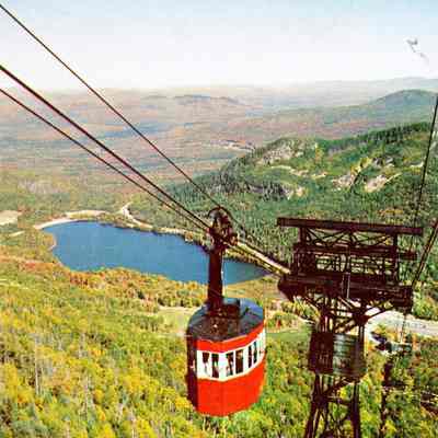 New Hampshire Aerial Tramway on Cannon Mountain, Franconia Notch showing Echo Lake below. White Mountain region, N.H.
