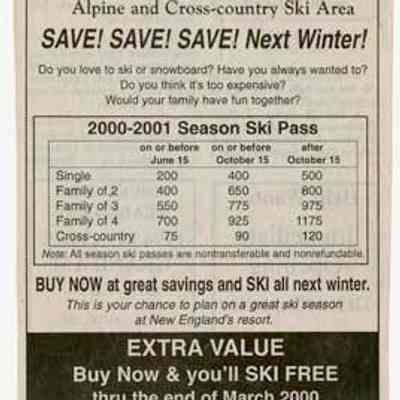 2000-2001 Ski Season Sale at The Balsams Wildnerness Alpine and Cross-country Ski Area