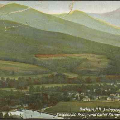 Gorham, NH, Androscoggin River, Suspension Bridge and Carter Range from the Lookout
