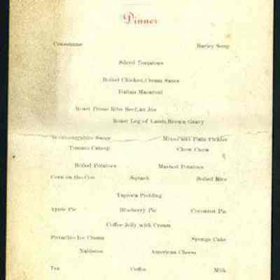 Mount Washington Dinner Menu