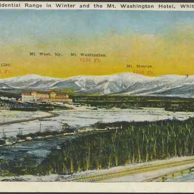 Presidential Range in winter and the Mt. Washington Hotel, White Mts., N.H.