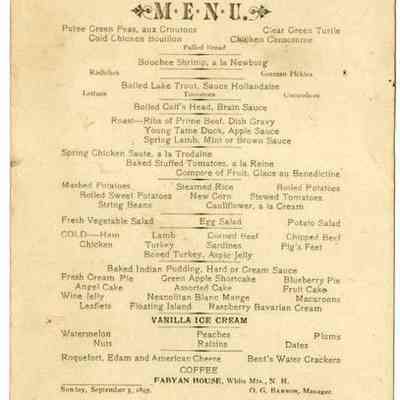 Fabyan House Dinner Menu, 1897