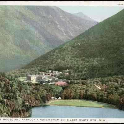 The Profile House and Franconia Notch from Echo Lake
