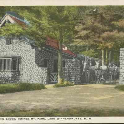 Entrance gate and lodge, Ossipee Mt. Park, Lake Winnipesaukee, NH