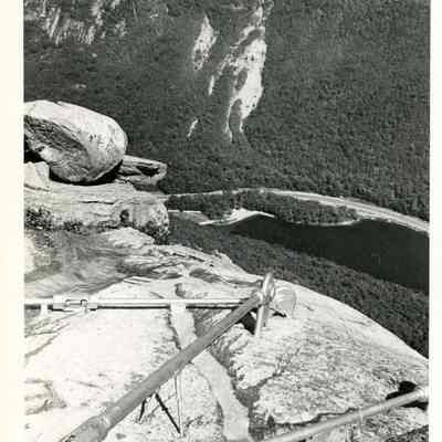 The Old Man of the Mountain Turnbuckles and View of Profile Lake