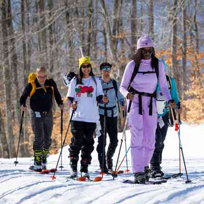 Mardi Fuller Leading Attendees of the Introductory BIPOC Ski Touring Course at Cranmore Mountain
