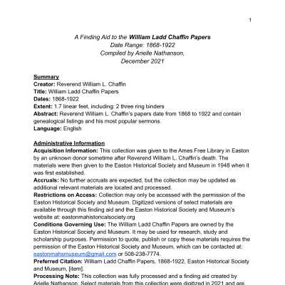 Chaffin Papers Finding Aid