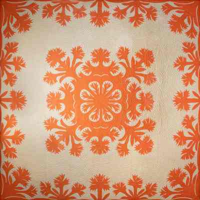 Hawaiian Quilt - Untitled (with orange floral design)