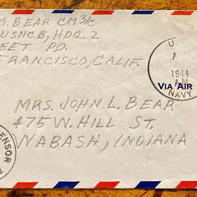 Envelope - Robert Milner Bear to Mom, Mrs. John L. Bear (Postmarked 1944)