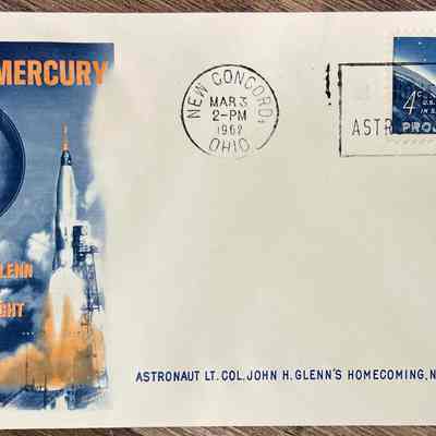 Cacheted Envelope - Honoring Project Mercury - Lt. Col. John H. Glenn's Homecoming, New Concord, Ohio (March 3, 1962)