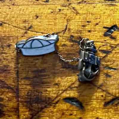USN (Navy) Sweetheart Chain Dangle Pin with Enameled Sailor Hat