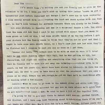 Letter - Robert Milner Bear's Friend John to Robert Milner Bear's (January 19, 1937)