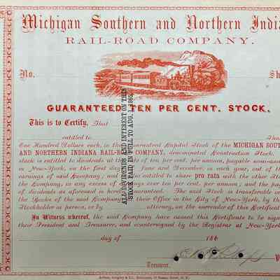 Michigan Southern & Northern Indiana Rail Road Company - Guaranteed Ten Percent Stock Certificate