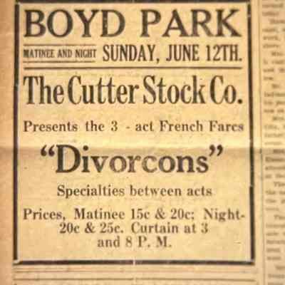 Boyd Park - Ad Sunday June 12 1910